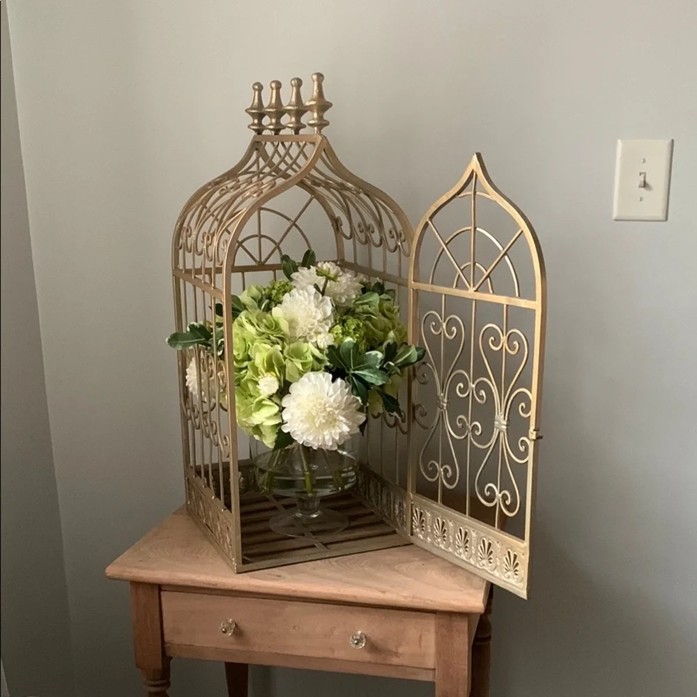 Elegant Gold Candle Holder Lantern bird cage large metal outdoor indoor home 28